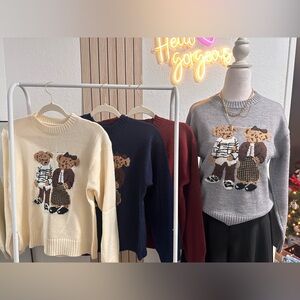 Cozy Bear Pattern Sweater- gray